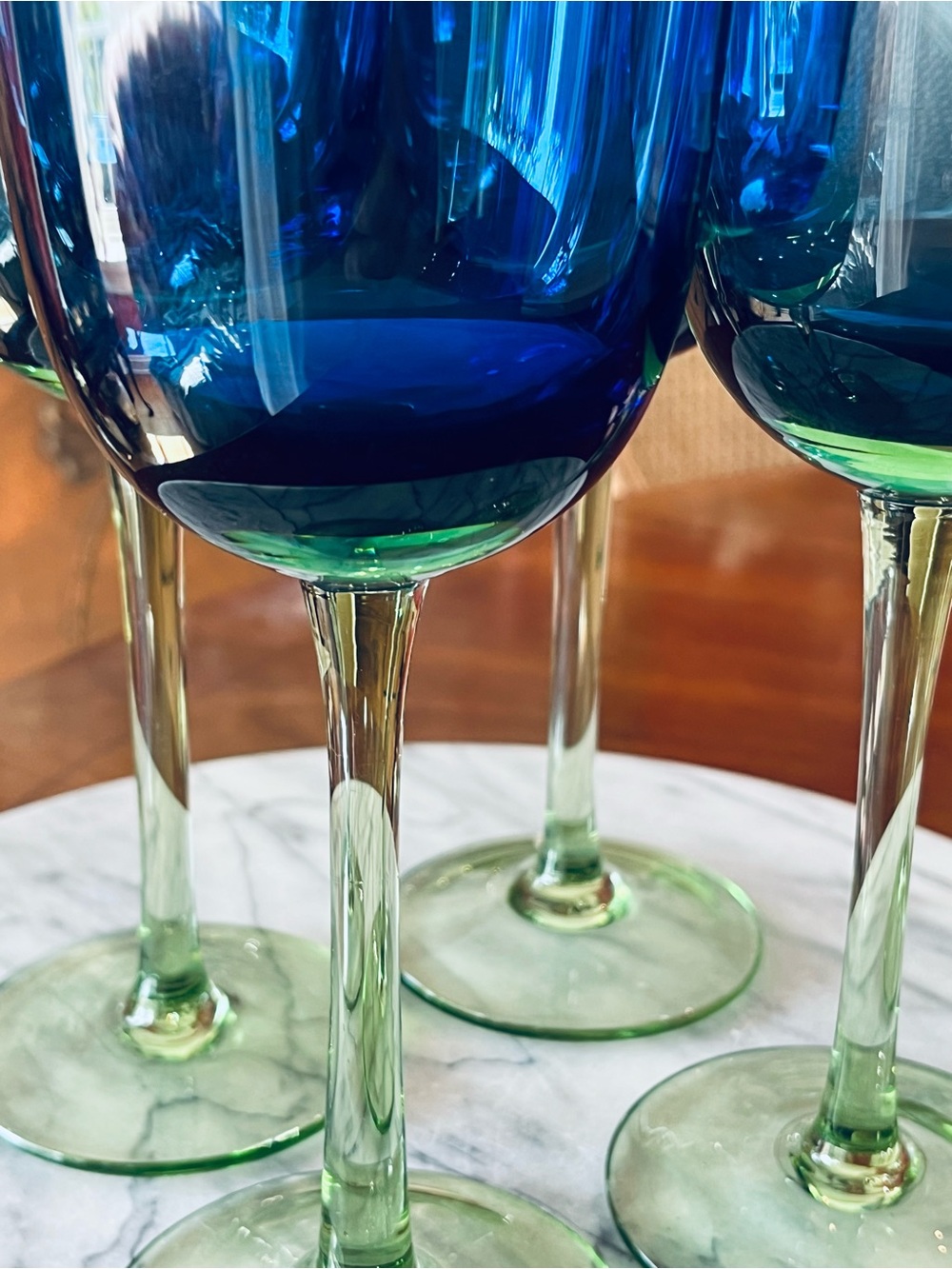 VTG Block Metropolis Festival Blue Green 9” Water Goblets Wine Glasses, 4-Set